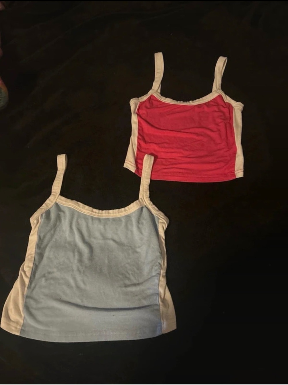 SHEIN Pink & Light Blue Colorblock Crop Tank Tops with White Trim